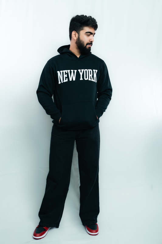 New York Premium Hoodie – Black, Thick Cotton, Unisex Fit